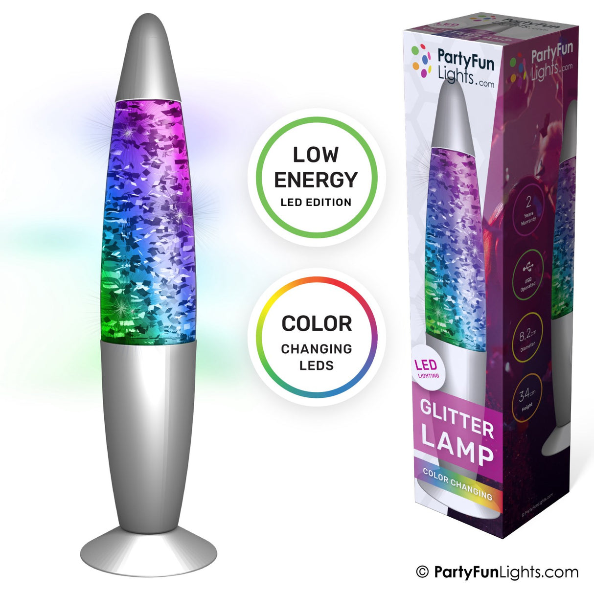 Party Funlight Glitter Lampe - Multifarvet H: 34cm