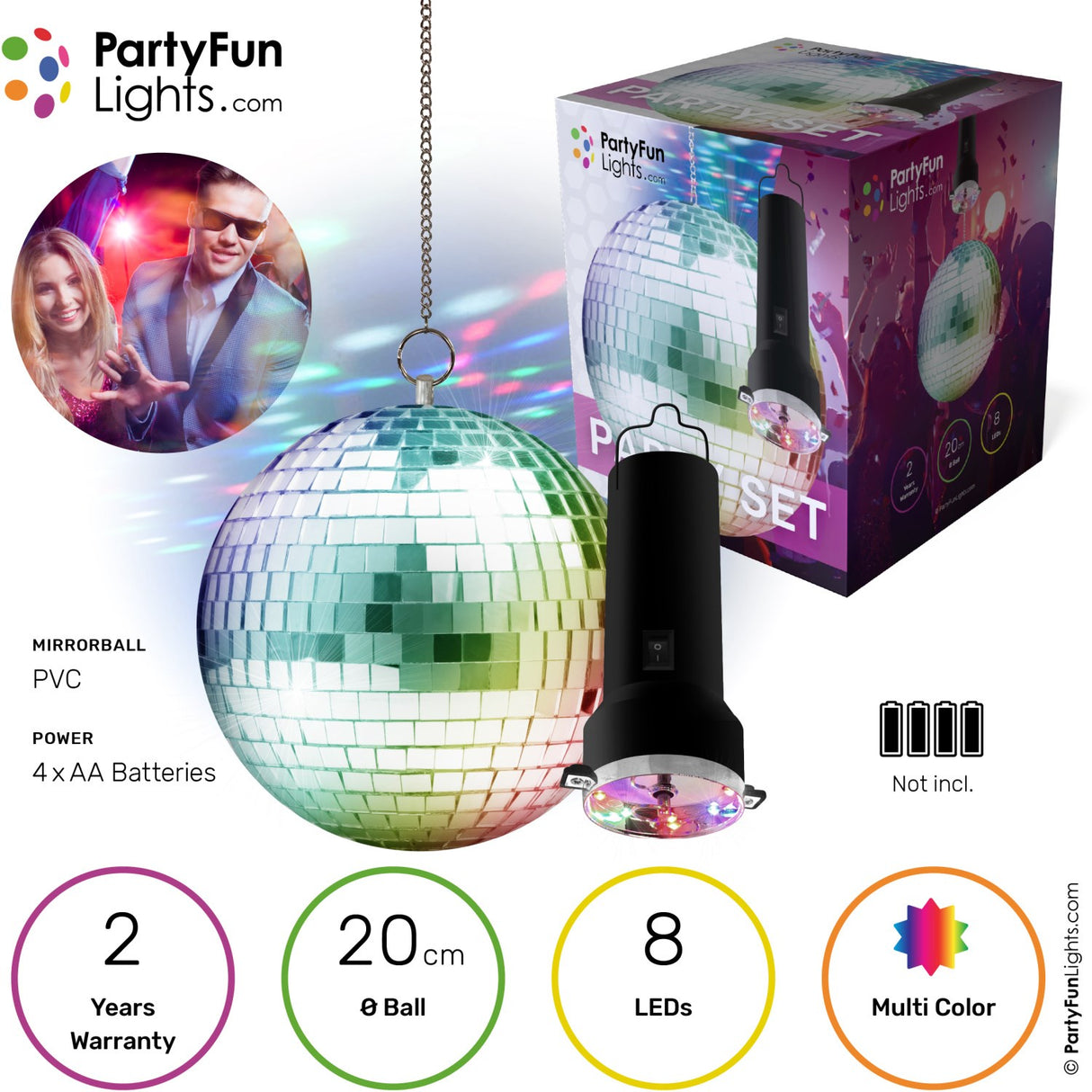 Party Funlight Party Sæt - Rotating Mirror Ball With LED And Motor