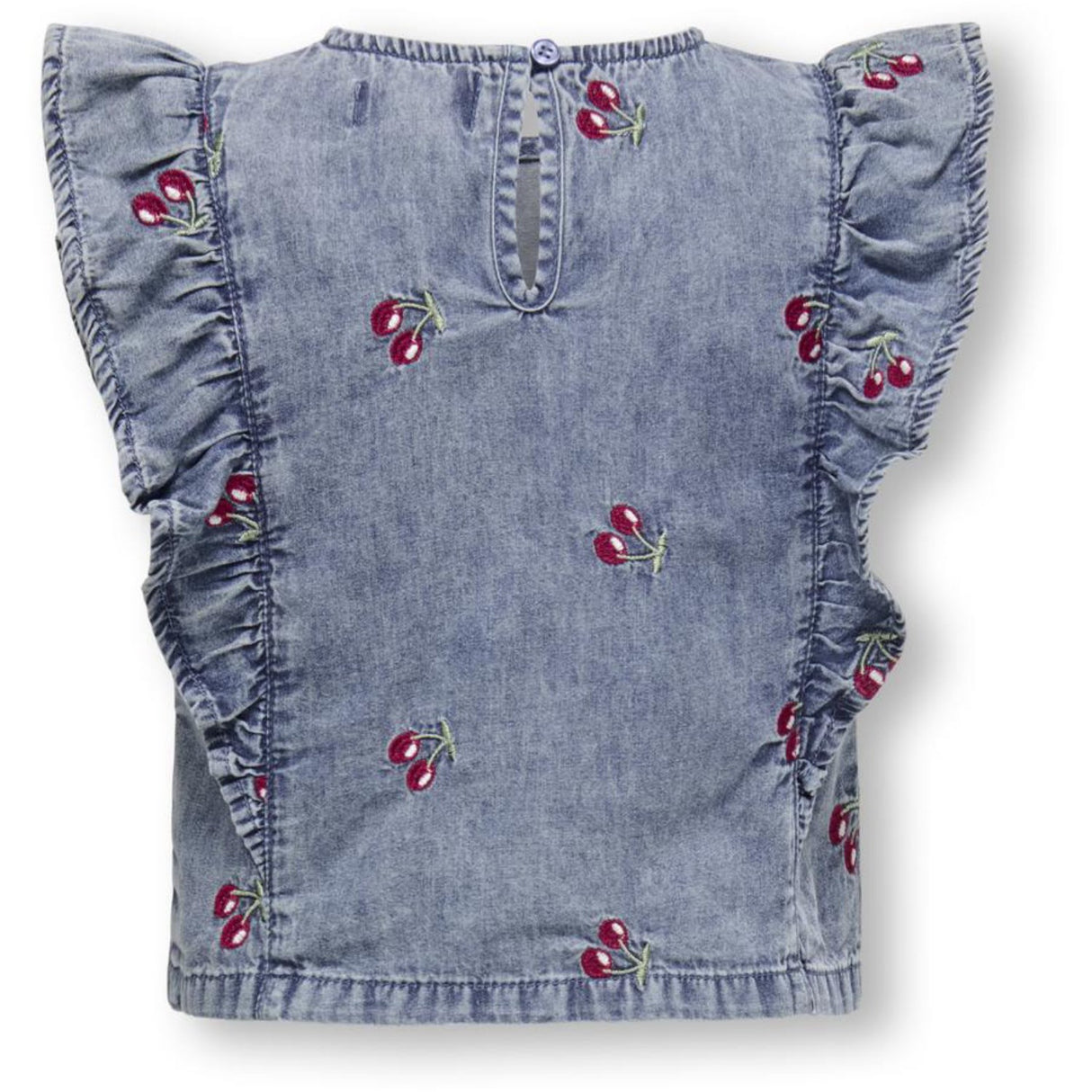 Kids ONLY MINI Medium Blue Denim Cherry Embroidery Dandy Flæse Cherry Top Denim
