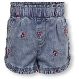 Kids ONLY MINI Medium Blue Denim Cherry Embroidery Dandy Cherry Flæse Denim Shorts