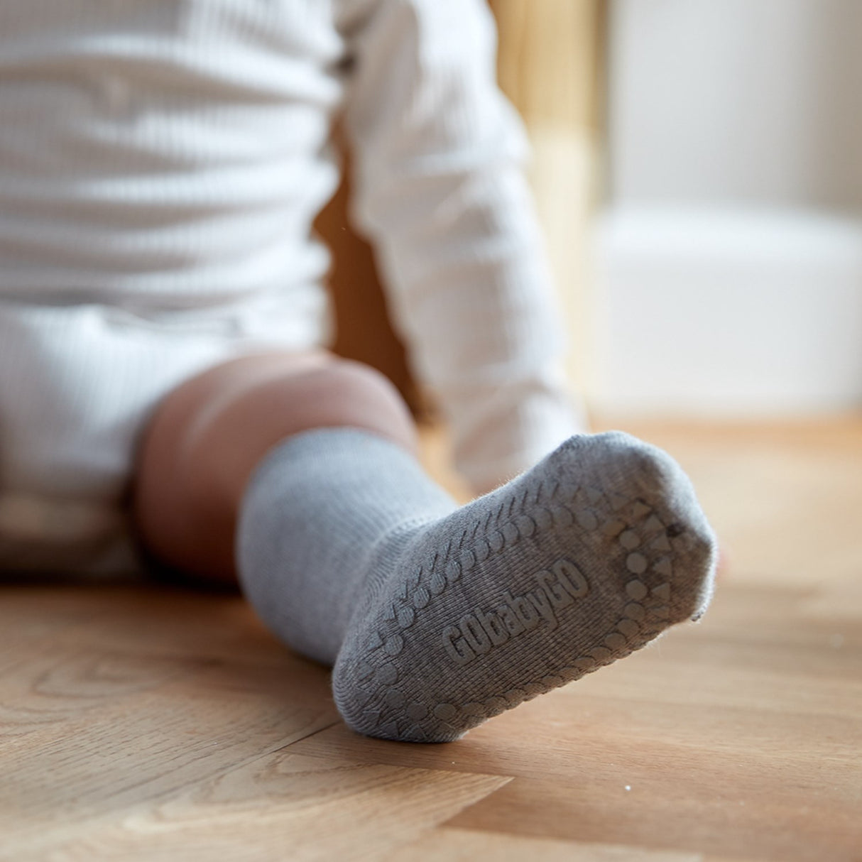 Gobabygo Grey Melange Non-Slip Strømper Bambus