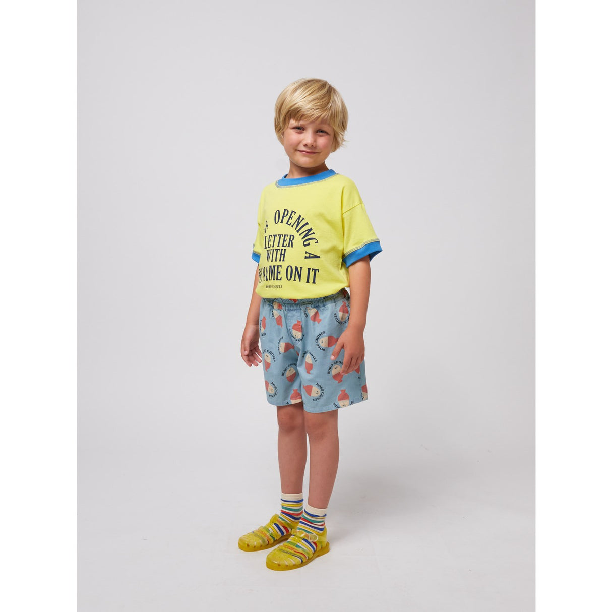 Bobo Choses Light Blue Morning Egg All Over Woven Bermuda Shorts