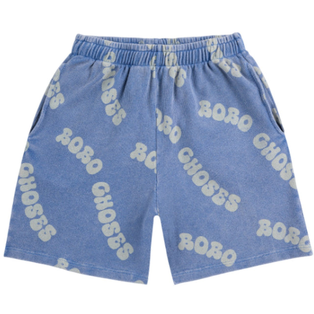 Bobo Choses Blue Wavy All Over Waffle Bermuda Shorts