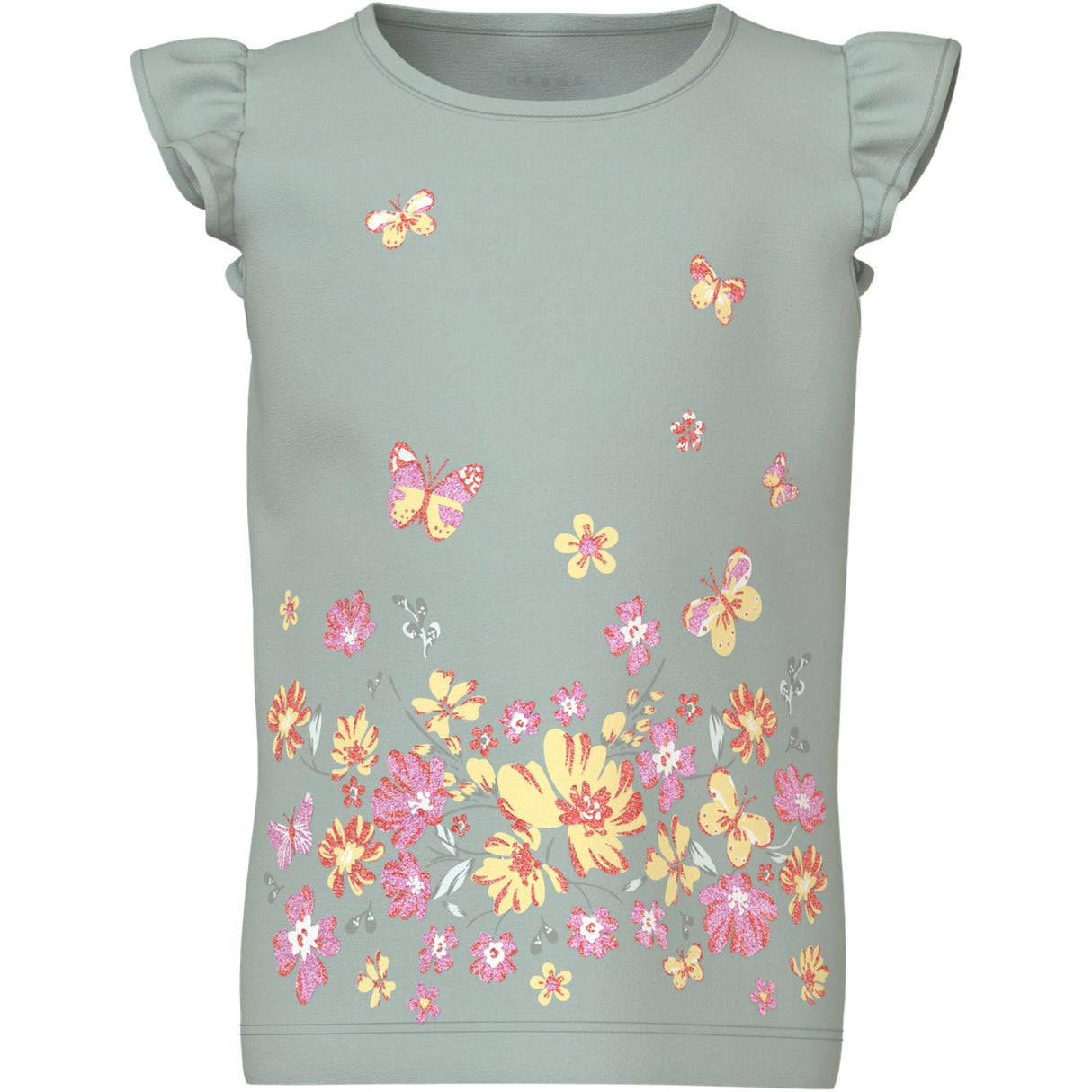 Name It Aqua Gray Yellow Flower Vayana Capsl Top