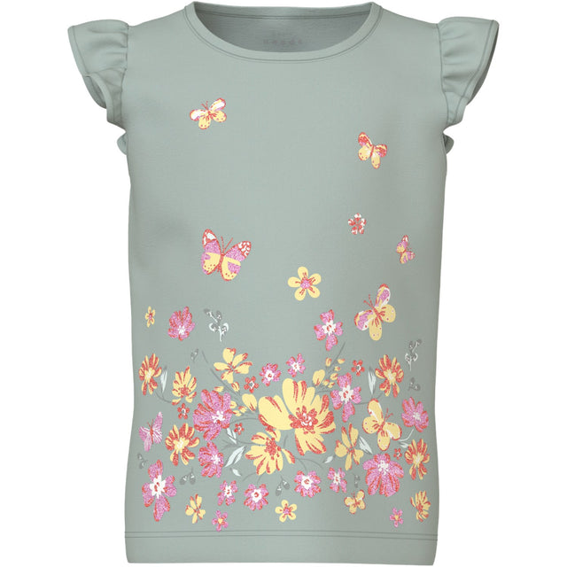 Name It Aqua Gray Yellow Flower Vayana Capsl Top
