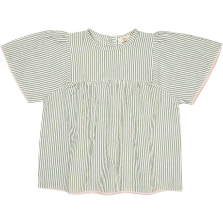 COPENHAGEN COLORS Green W Cream Stripe W. Dusty Rose Seersucker Bluse W. Contrast Edge