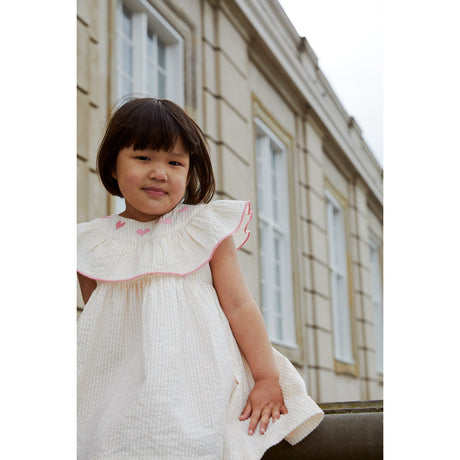 COPENHAGEN COLORS Dusty Rose W Cream Stripe W. Pink Seersucker Kjole W. Heart