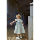 COPENHAGEN COLORS Green W Cream Stripe W. Dusty Rose Seersucker Kjole W. Heart