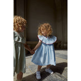 COPENHAGEN COLORS Green W Cream Stripe W. Dusty Rose Seersucker Kjole W. Heart