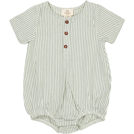 COPENHAGEN COLORS Green W Cream Stripe Seersucker Romper W. Ærmer