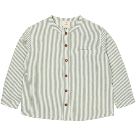 COPENHAGEN COLORS Green W Cream Stripe Seersucker Skjorte W. Placket