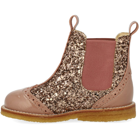 Angulus Clay/Clay Glitter/Rosa Chelsea Støvle Med Glitter Og Brogues Detaljer