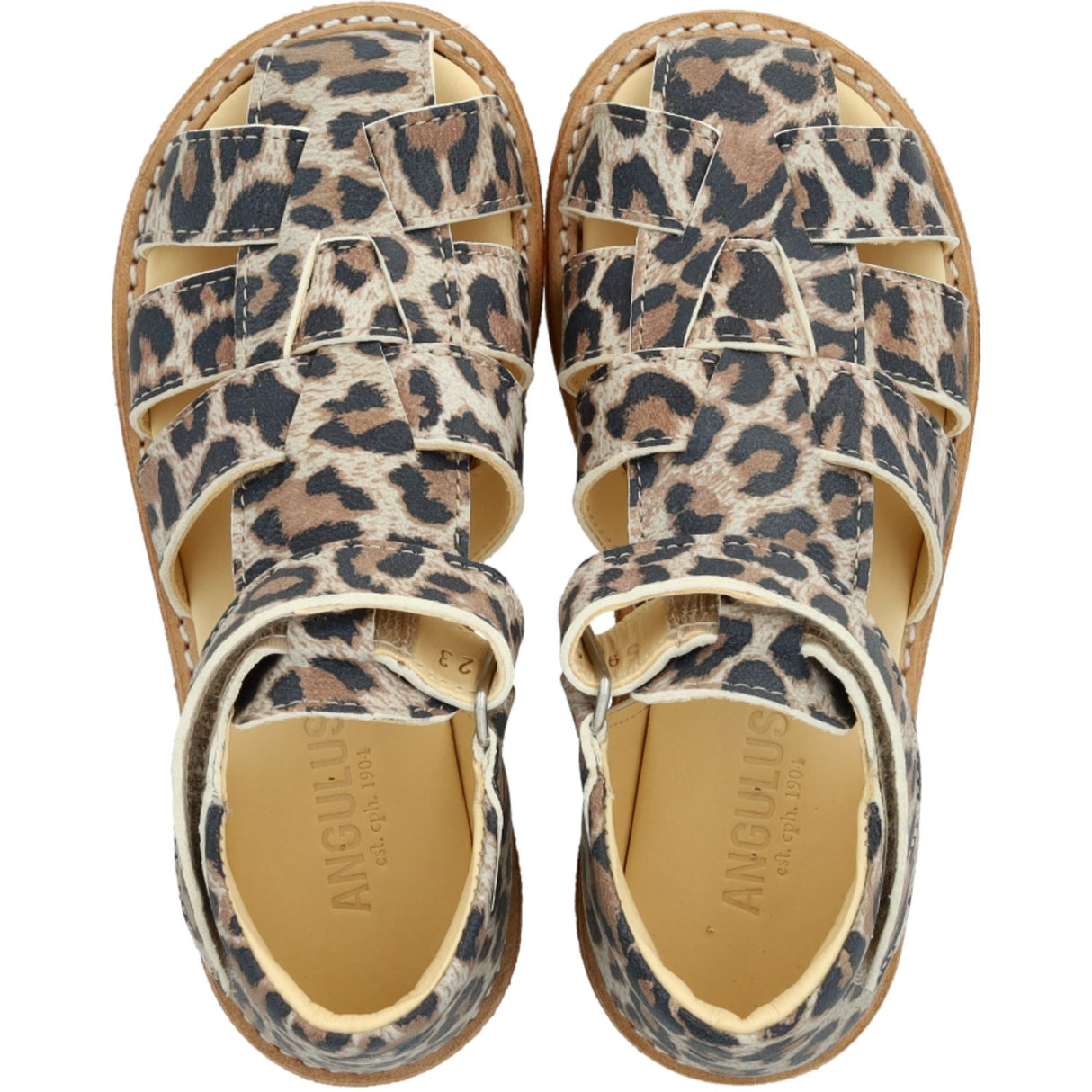Angulus Leopard Suede Begynder Sandal Med Velcrolukning