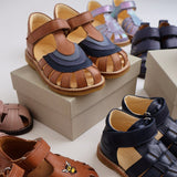 Angulus Tan/Navy/Indigo/Blue Fog Colourblock Regnbuesandal Med Velcro