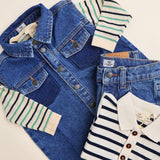 Copenhagen Colors Cream/Navy/Sky Blue Comb. Strik Bluse