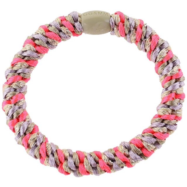 Bow's by Stær Flettet Hårelastik - Multi Neon Pink/Grå/Lilla Glitter 6-Pak