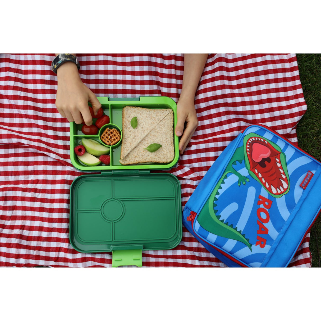 Yumbox Palm Green / Solid Lime Tray Leakproof Tapas XL 4 Bento Madkasse