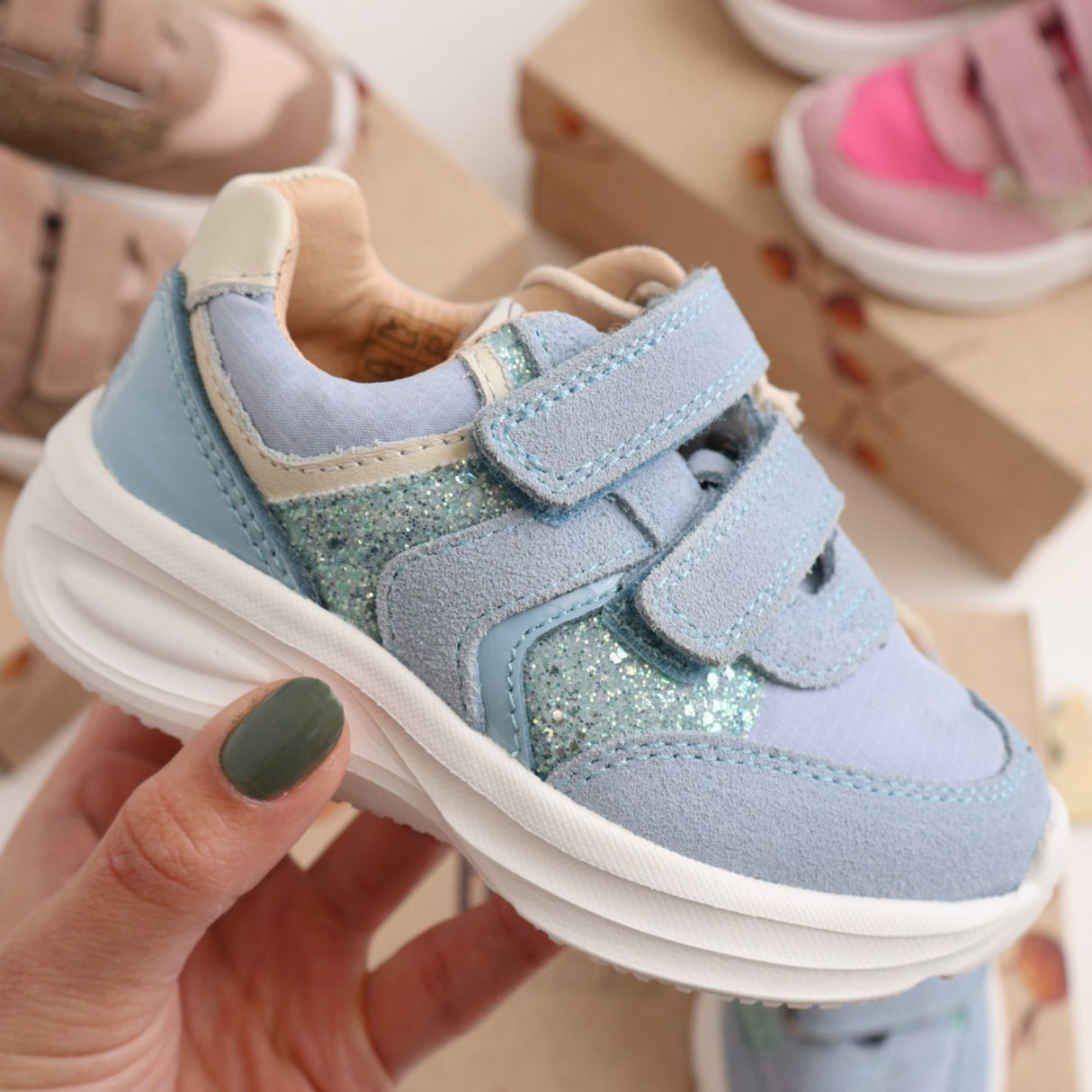Bisgaard Sky Glitter Yuki Glitter Velcro Sko