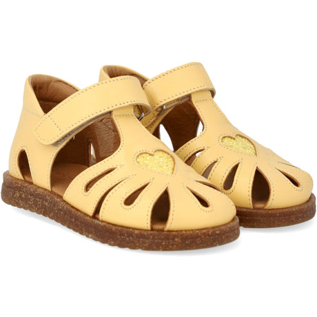 Angulus Mellow Yellow/Pineapple Glitter Hjertesandal I Læder Med Funklende Glitterhjerte