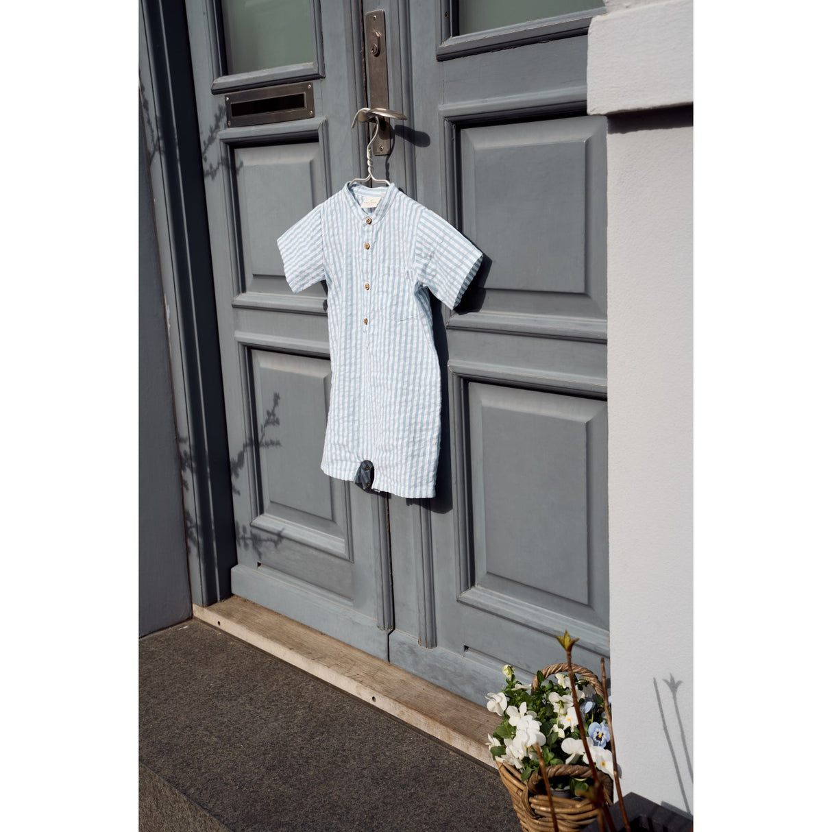 THE NEW Siblings X Luksusbaby Blue Fog Striped Ojo Buksedragt