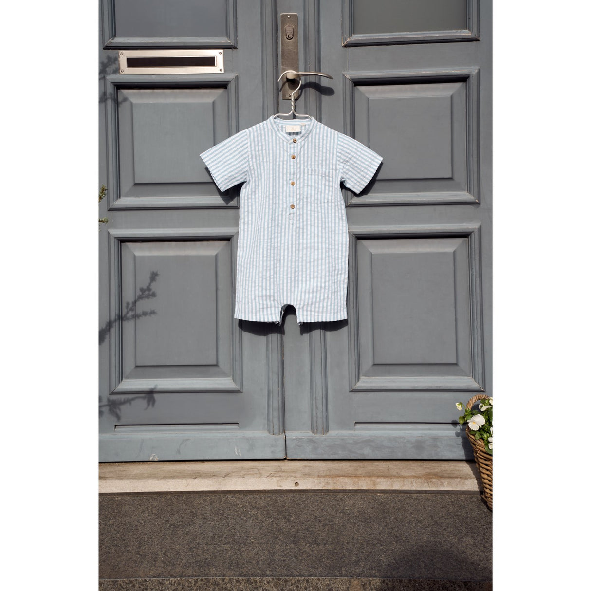 THE NEW Siblings X Luksusbaby Blue Fog Striped Ojo Buksedragt