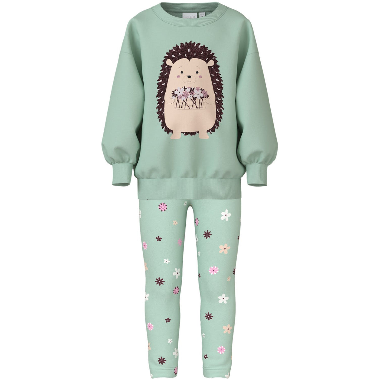 Name It Gossamer Green Nmfvalona Ls Long Rlx Sweat Sæt Unb