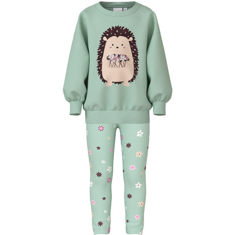 Name It Gossamer Green Nmfvalona Ls Long Rlx Sweat Sæt Unb
