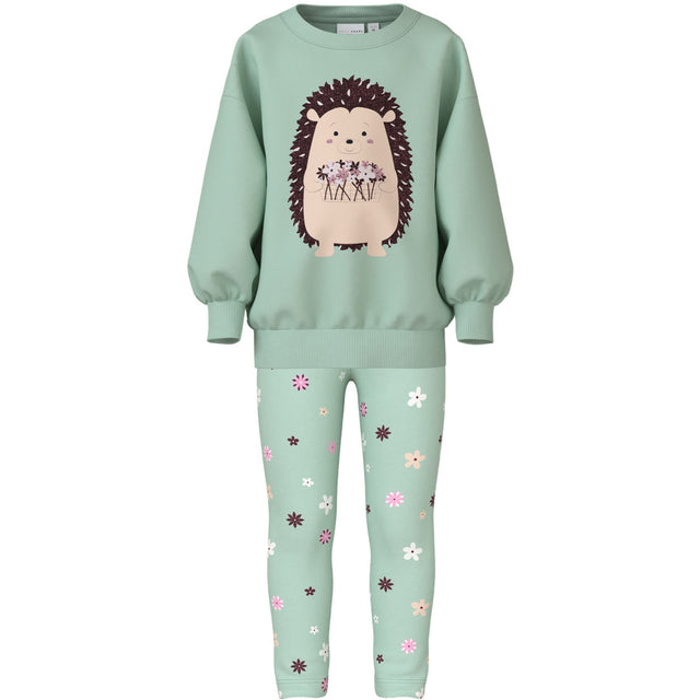 Name It Gossamer Green Nmfvalona Ls Long Rlx Sweat Sæt Unb