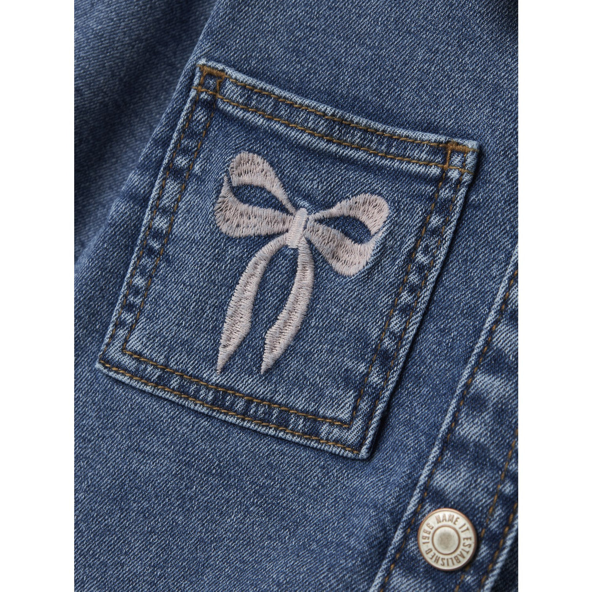 Name It Medium Blue Denim Bow Embroidery Nmfdevi Dnm Emb Jakke 1224-Sm K