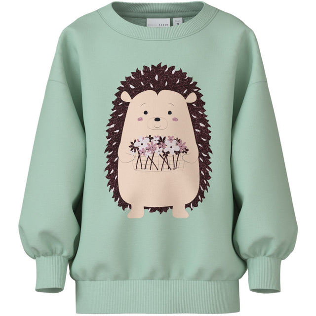 Name It Gossamer Green Hedgehog Nmfvalona Ls Long Rlx Sweat Unb