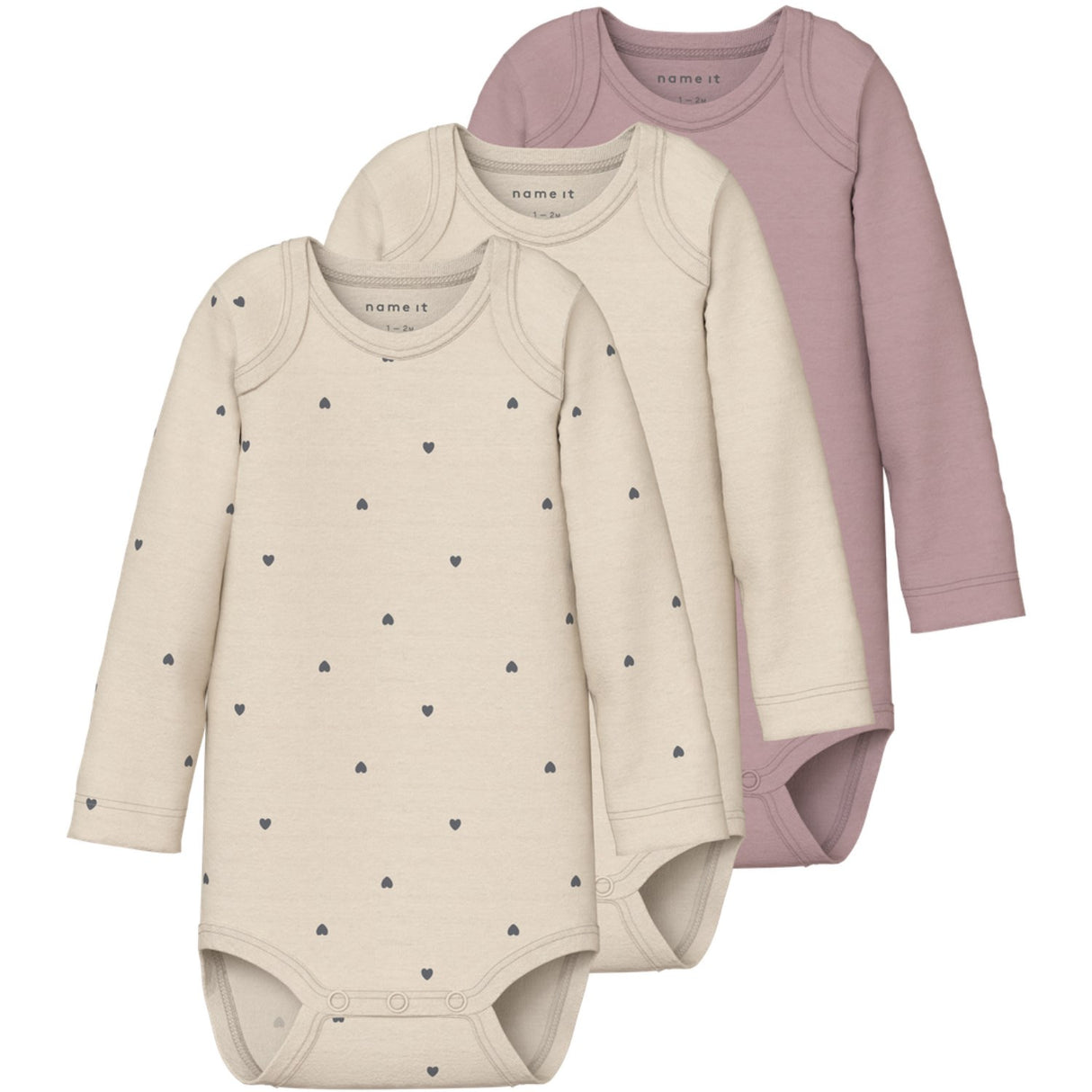 Name It Summer Sand Nbfbody 3P Ls Heart Noos