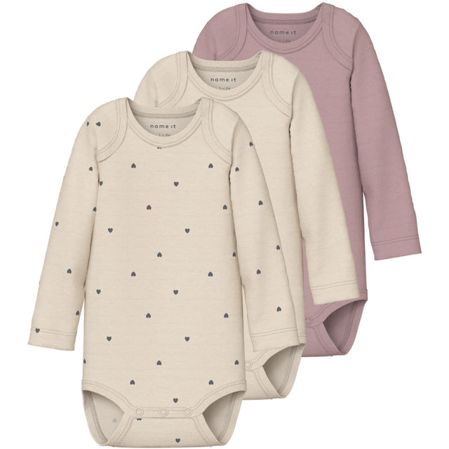 Name It Summer Sand Nbfbody 3P Ls Heart Noos