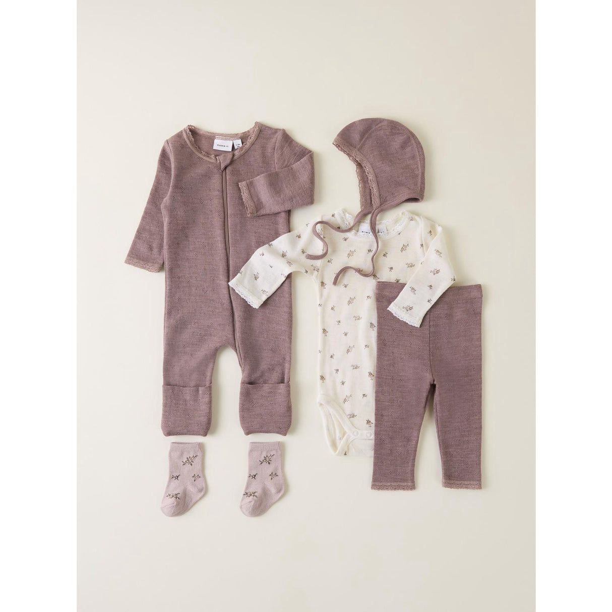 Name It Snow White Small Flowers Nbfwang Uld Needle Ls Body Noos