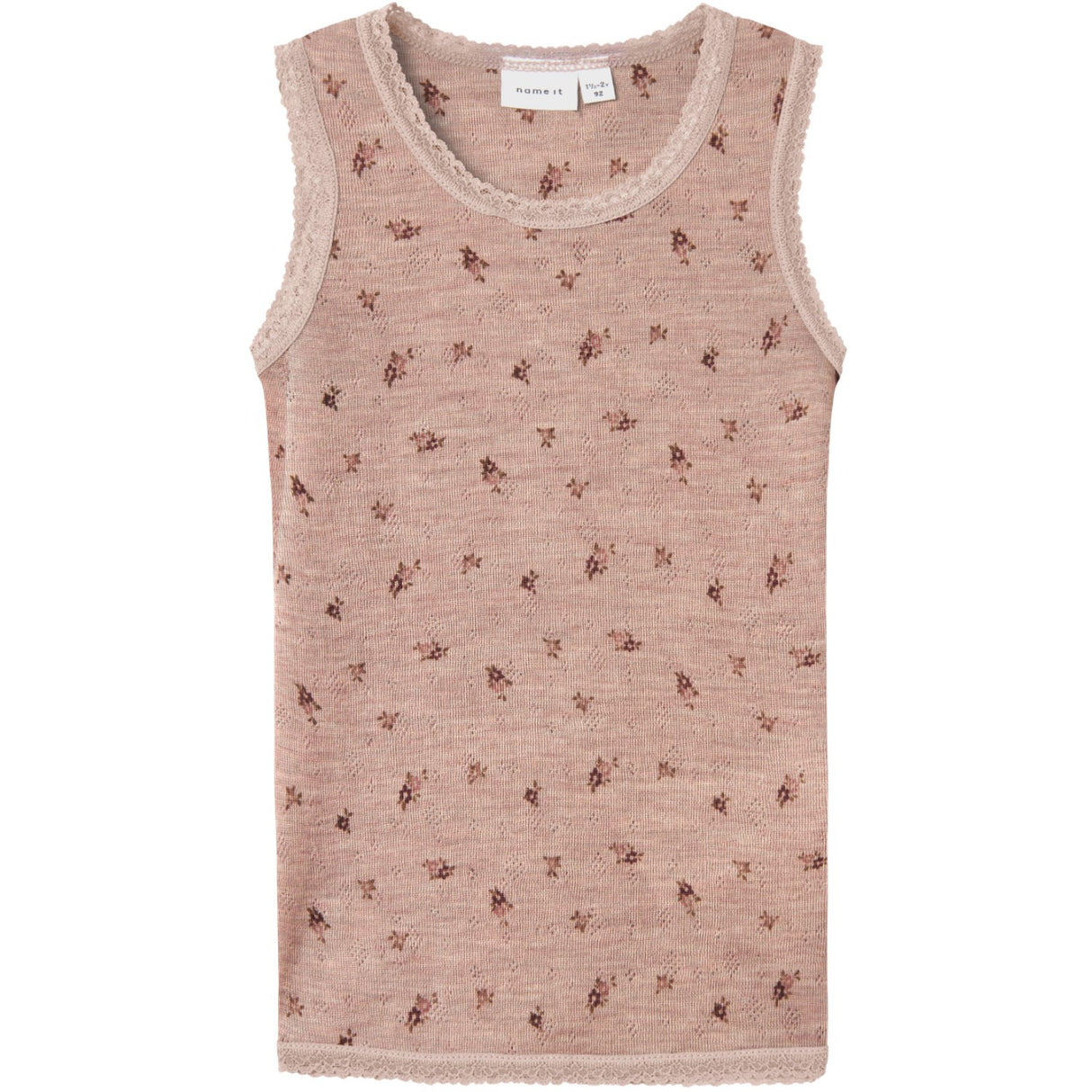 Name It Shadow Gray Small Flowers Nmfwang Uld Needle Tank Top