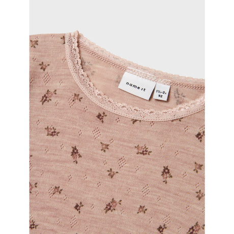 Name It Shadow Gray Small Flowers Nmfwang Uld Needle Ls Top Noos