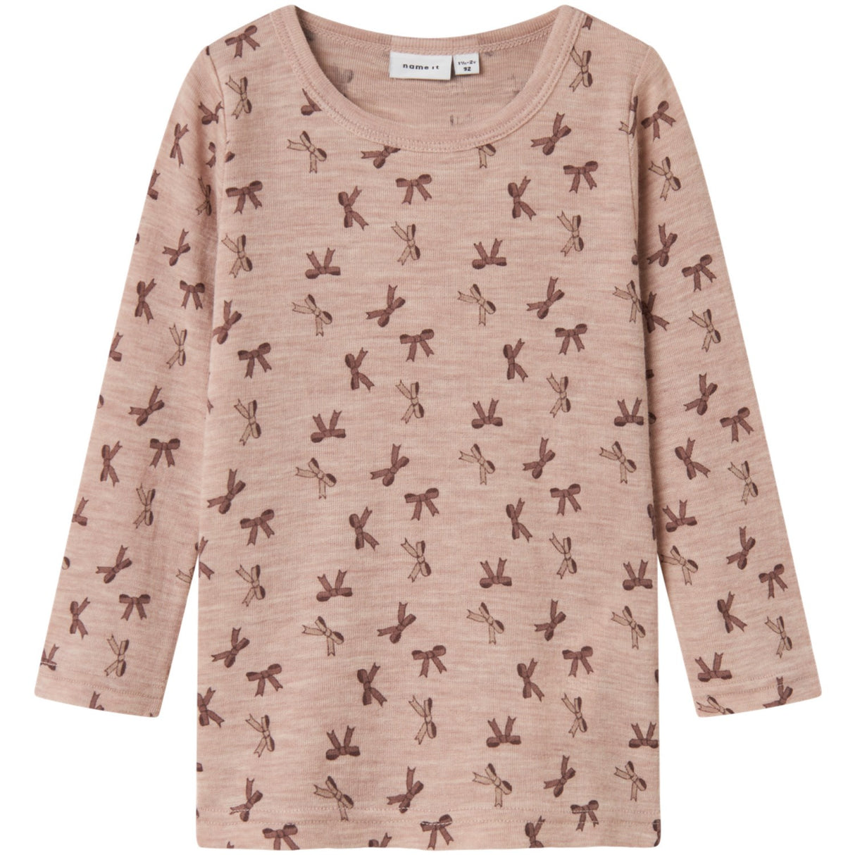 Name It Shadow Gray Bows Nmfwang Uld Rib Ls Top Aop