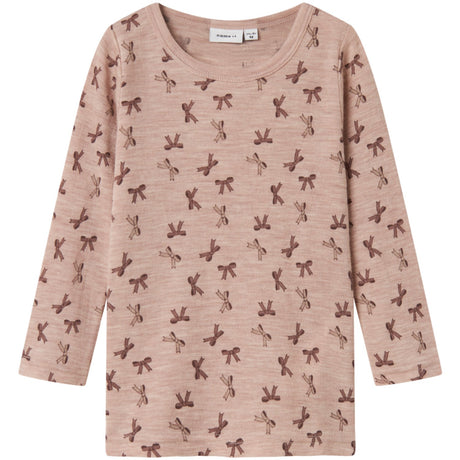 Name It Shadow Gray Bows Nmfwang Uld Rib Ls Top Aop