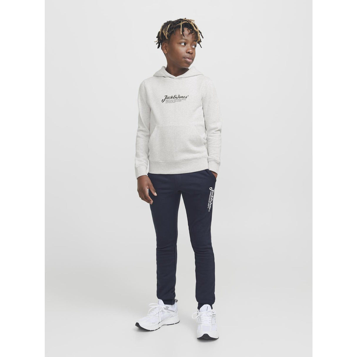 Jack & Jones Junior White Melange Jjbeau Sweat Hætte Jnr
