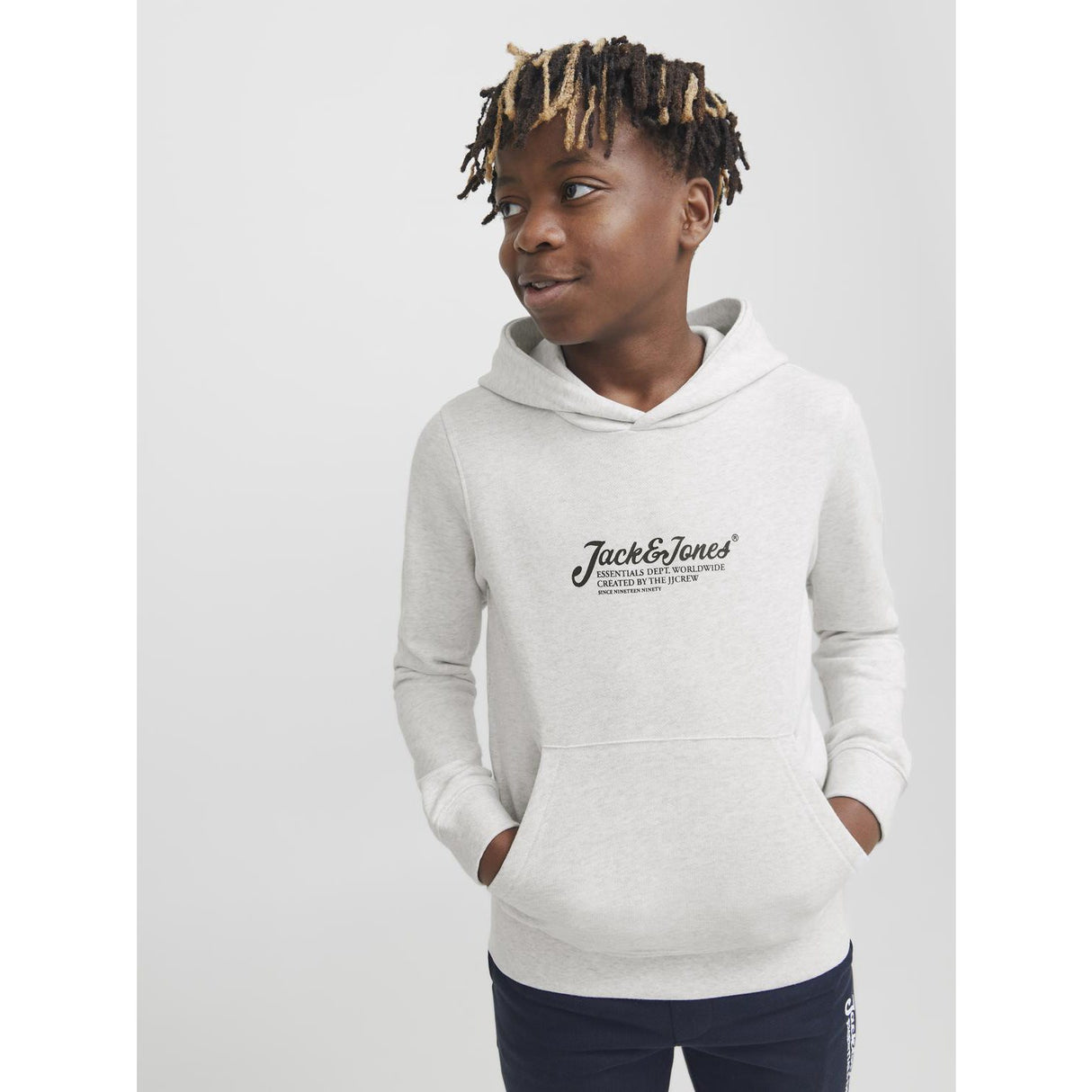 Jack & Jones Junior White Melange Jjbeau Sweat Hætte Jnr