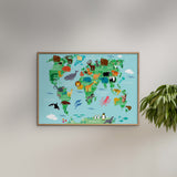 Poster & Frame Citatplakat - Verdenskort Plakat Med Dyr Til Børn