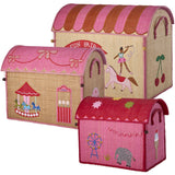 Rice Pink Fun Fair Theme Raffia Legetøj Kurve 3-Pak