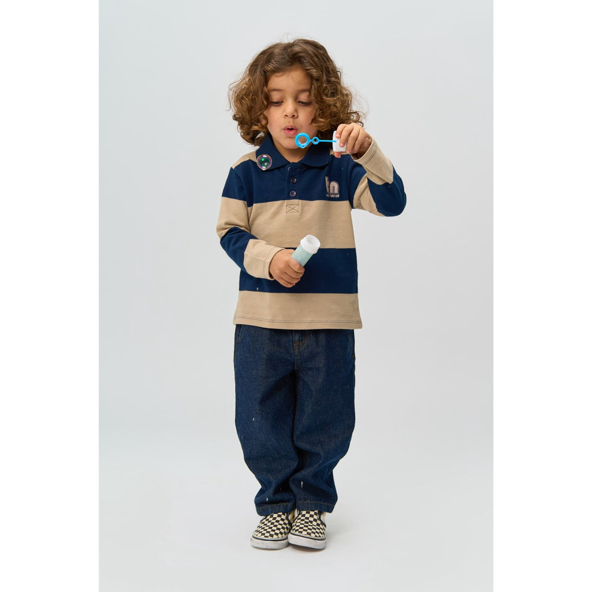 THE NEW Siblings Navy Blazer Striped Rinon L_S Pique Polo