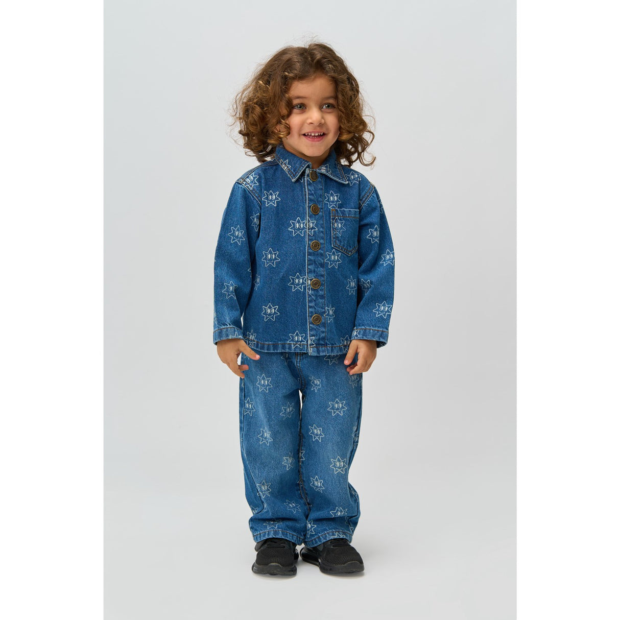 THE NEW Siblings Medium Blue Denim AOP Ripley Wide Jeans