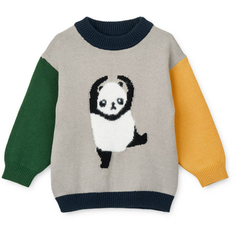 LIEWOOD Panda / Mist / Classic Navy Multi Mix Orlane Embroidery Strik Jumper