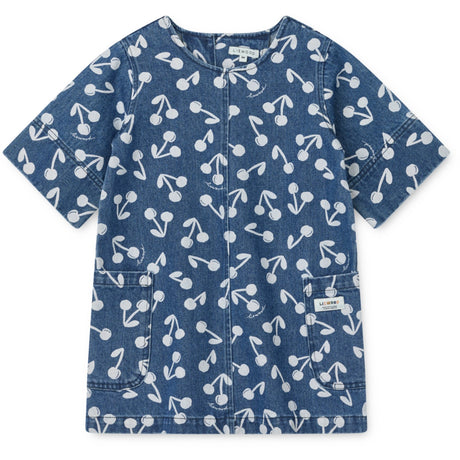 LIEWOOD Cherry Blossom / Medium Blue Denim Angelica Ss Printed Denim Kjole