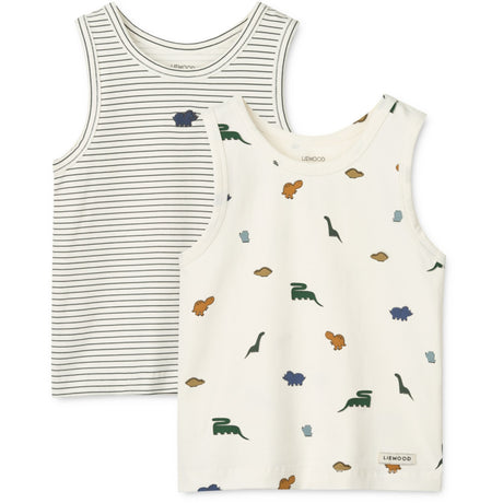LIEWOOD Mini Dinosaurs Creme / Stripe Mix Faris Printed Tank Top 2-Pak