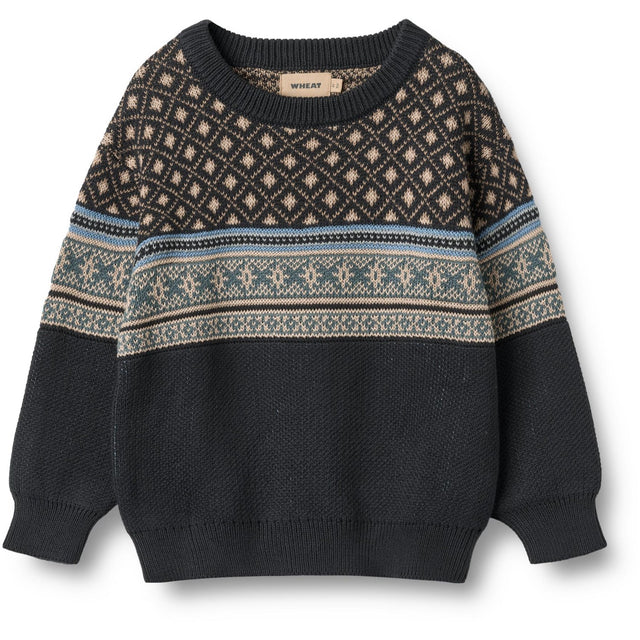 Wheat Navy Jaquard Pullover Julius