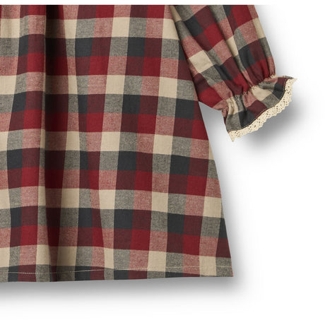 Wheat Red Blue Check Kjole L/S Lace Bella