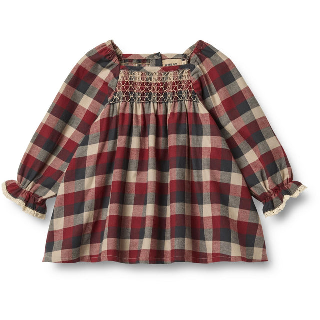 Wheat Red Blue Check Kjole L/S Lace Bella