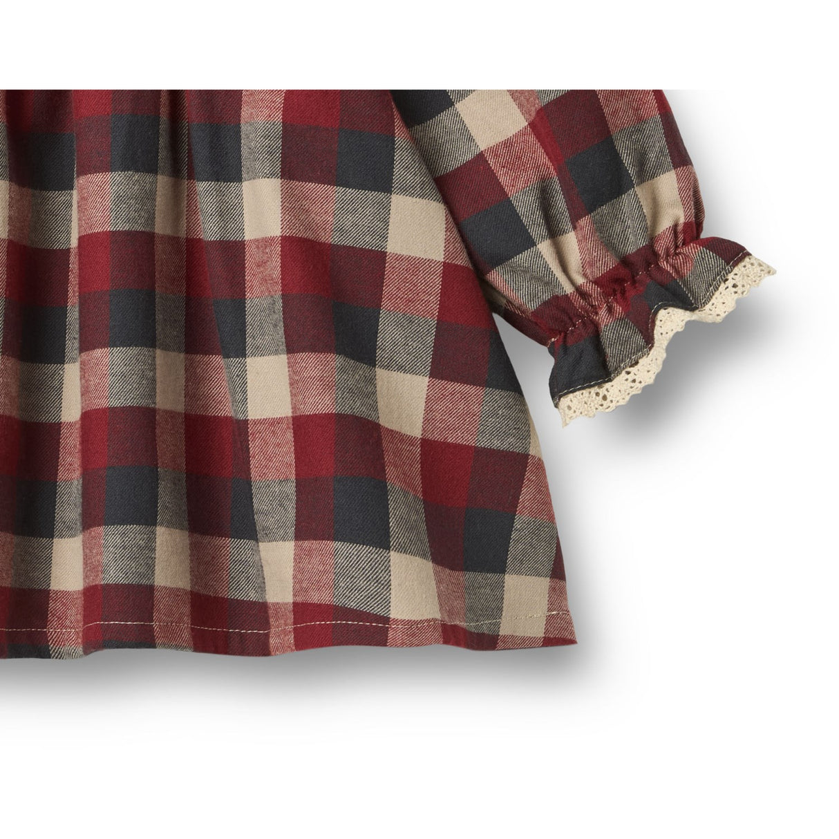 Wheat Red Blue Check Kjole L/S Lace Bella